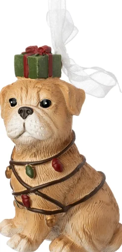 Intratuin kerst ornament Vico hond met lichtsnoer bruin 3,5 x 5,5 x 7,8 cm