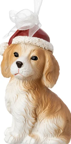 Intratuin kerst ornament Vico hond met muts bruin / wit 3,8 x 4,9 x 8,2 cm