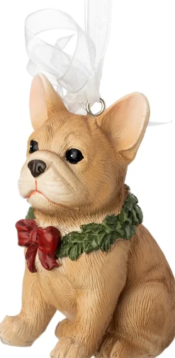 Intratuin kerst ornament Vico hond met krans bruin 4 x 5,8 x 7,5 cm