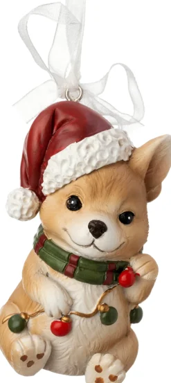Intratuin kerst ornament Vico hond met muts bruin 5 x 3,5 x 8 cm