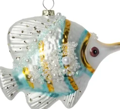Intratuin kerst ornament vis wit / goud 12,3 x 9,2 x 5,6 cm