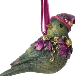 Intratuin kerst ornament vogel met muts groen / paars 9,2 x 4,7 x 8 cm