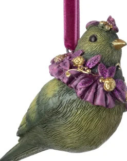 Intratuin kerst ornament vogel met bloemen groen / paars 8,8 x 4,5 x 6,4 cm