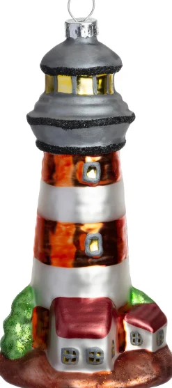 Intratuin kerst ornament vuurtoren rood / wit 6,8 x 6,3 x 13,7 cm
