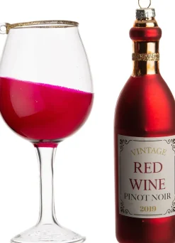 Intratuin kerst ornament wijnglas met fles rood D 4 H 14,5 cm