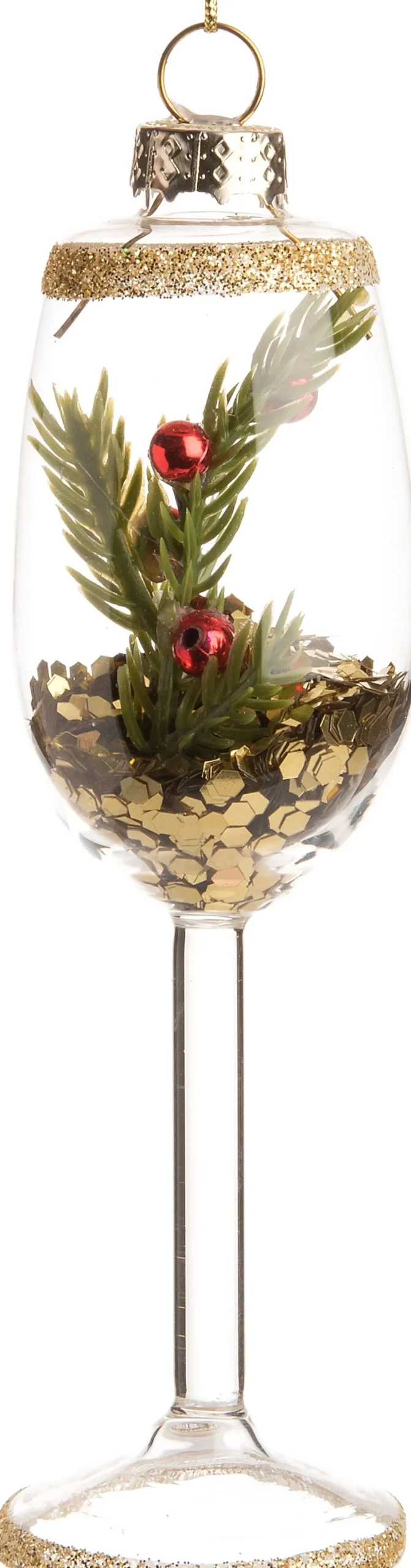 Intratuin kerst ornament Wijnglas transparant / goud D 4 H 13 cm