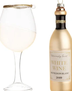 Intratuin kerst ornament wijnglas met fles wit D 4 H 14,5 cm