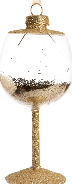 Intratuin kerst ornament Wijnglas goud / transparant D 5,5 H 11 cm