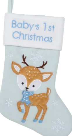 Intratuin kerstsok Baby hert blauw / wit 25 x 40 cm