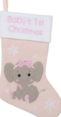 Intratuin kerstsok Baby olifant roze / wit 25 x 40 cm