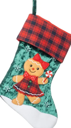 Intratuin kerstsok gemberkoekvrouw groen / rood 25 x 40 cm