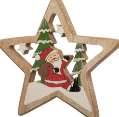 Intratuin kerstster met kerstman hout naturel / groen / rood 19 x 2 x 19 cm