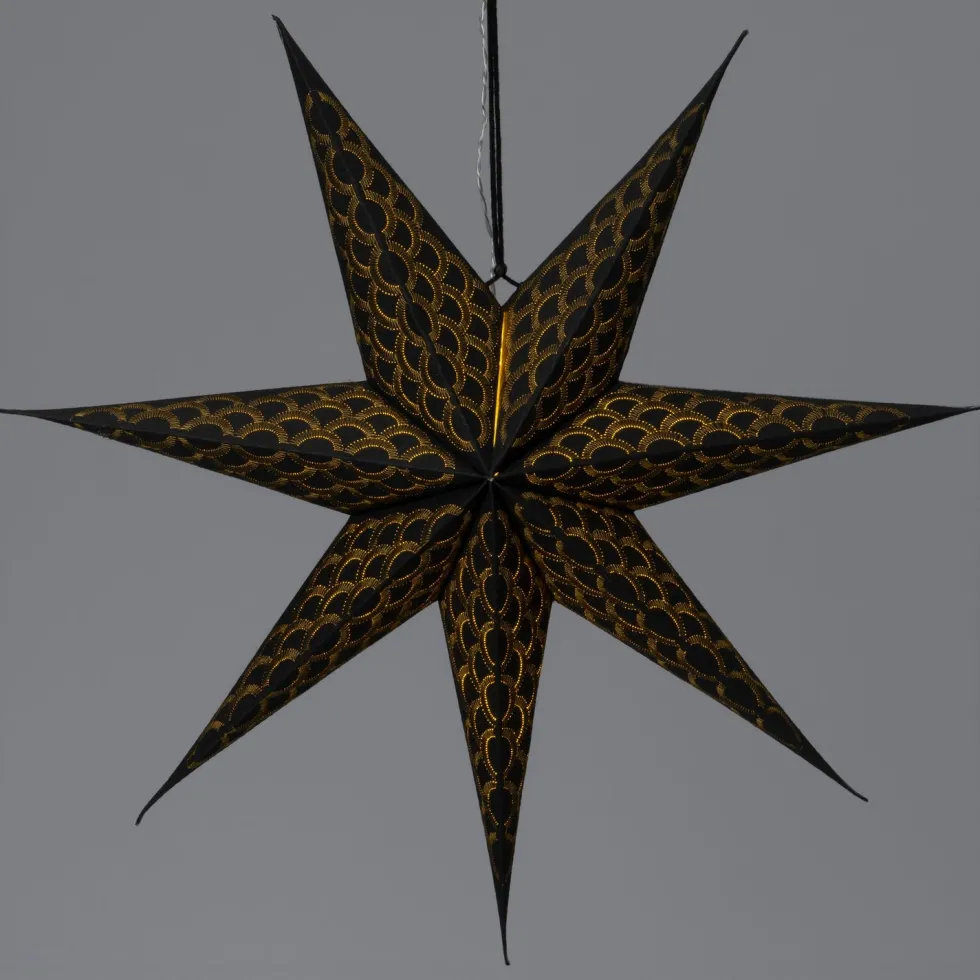 Intratuin kerstster met verlichting geschulpt zwart / goud D 60 H 19 cm