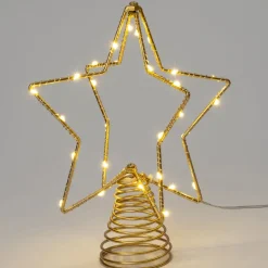 Intratuin kerstster op voet goud met verlichting D 19,5 H 23,5 cm