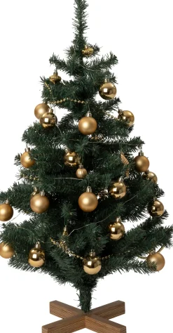 Intratuin kunstkerstboom Lawton kerstbal goud op voet met 40 lampjes extra warm D 55 H 90 cm