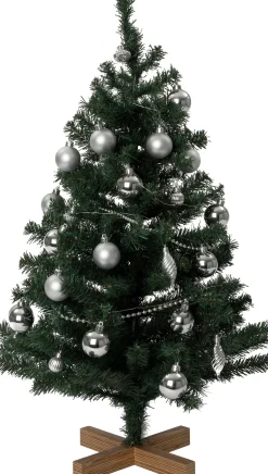 Intratuin kunstkerstboom Lawton kerstbal zilver op voet met 40 lampjes extra warm D 55 H 90 cm