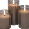 Intratuin LED kaars in glas grijs D 7,5 H 10/12/15 cm 3 stuks