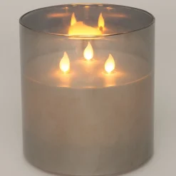 Intratuin LED kaars in glas met timer grijs / wit D 15 H 15 cm