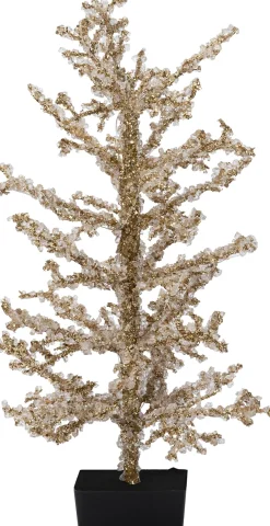 Intratuin mini kunstkerstboom Kristal goud met 60 lampjes warm wit D 28 H 46 cm