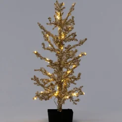 Intratuin mini kunstkerstboom Kristal goud met 60 lampjes warm wit D 28 H 46 cm