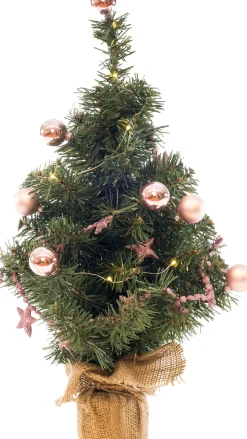Intratuin mini kunstkerstboom met versiering op jute voet met lampjes warm wit H 60 cm