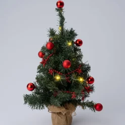 Intratuin mini kunstkerstboom rood met lampjes warm wit D 20 H 60 cm