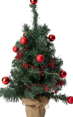 Intratuin mini kunstkerstboom rood met lampjes warm wit D 20 H 60 cm