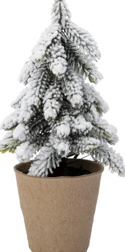 Intratuin mini kunstkerstboom Kraft besneeuwd met 10 lampjes warm wit D 12 H 23 cm