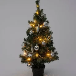 Intratuin mini kunstkerstboom Lawton kerstbal zilver met 20 lampjes extra warm D 32 H 60 cm