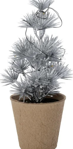 Intratuin mini kunstkerstboom Kraft zilver met 10 lampjes warm wit D 12 H 22 cm