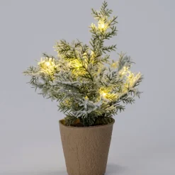 Intratuin mini kunstkerstboom Kraft besneeuwd met 10 lampjes warm wit D 8 H 22 cm