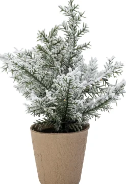 Intratuin mini kunstkerstboom Kraft besneeuwd met 10 lampjes warm wit D 8 H 22 cm