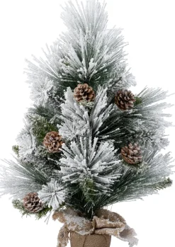 Intratuin mini kunstkerstboom Tamaki besneeuwd dennenappels op jute voet D 40 H 60 cm