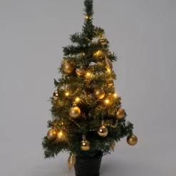 Intratuin mini kunstkerstboom Lawton kerstbal goud met 20 lampjes extra warm D 32 H 60 cm