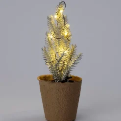 Intratuin mini kunstkerstboom Kraft zilver met 10 lampjes warm wit D 8 H 21 cm