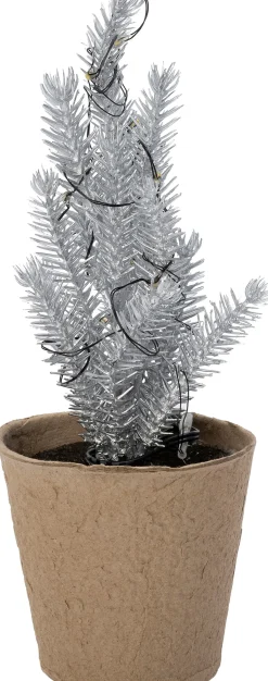 Intratuin mini kunstkerstboom Kraft zilver met 10 lampjes warm wit D 8 H 21 cm