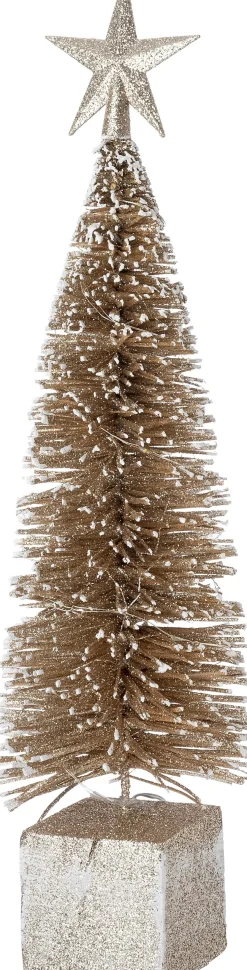 Intratuin mini kunstkerstboom Frank beige op voet met 15 lampjes warm wit D 14 H 60 cm