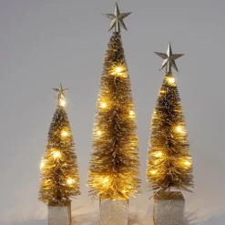Intratuin mini kunstkerstboom Frank beige op voet met 10 lampjes warm wit D 13 H 50 cm
