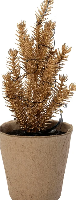 Intratuin mini kunstkerstboom Kraft goud met 10 lampjes warm wit D 8 H 21 cm