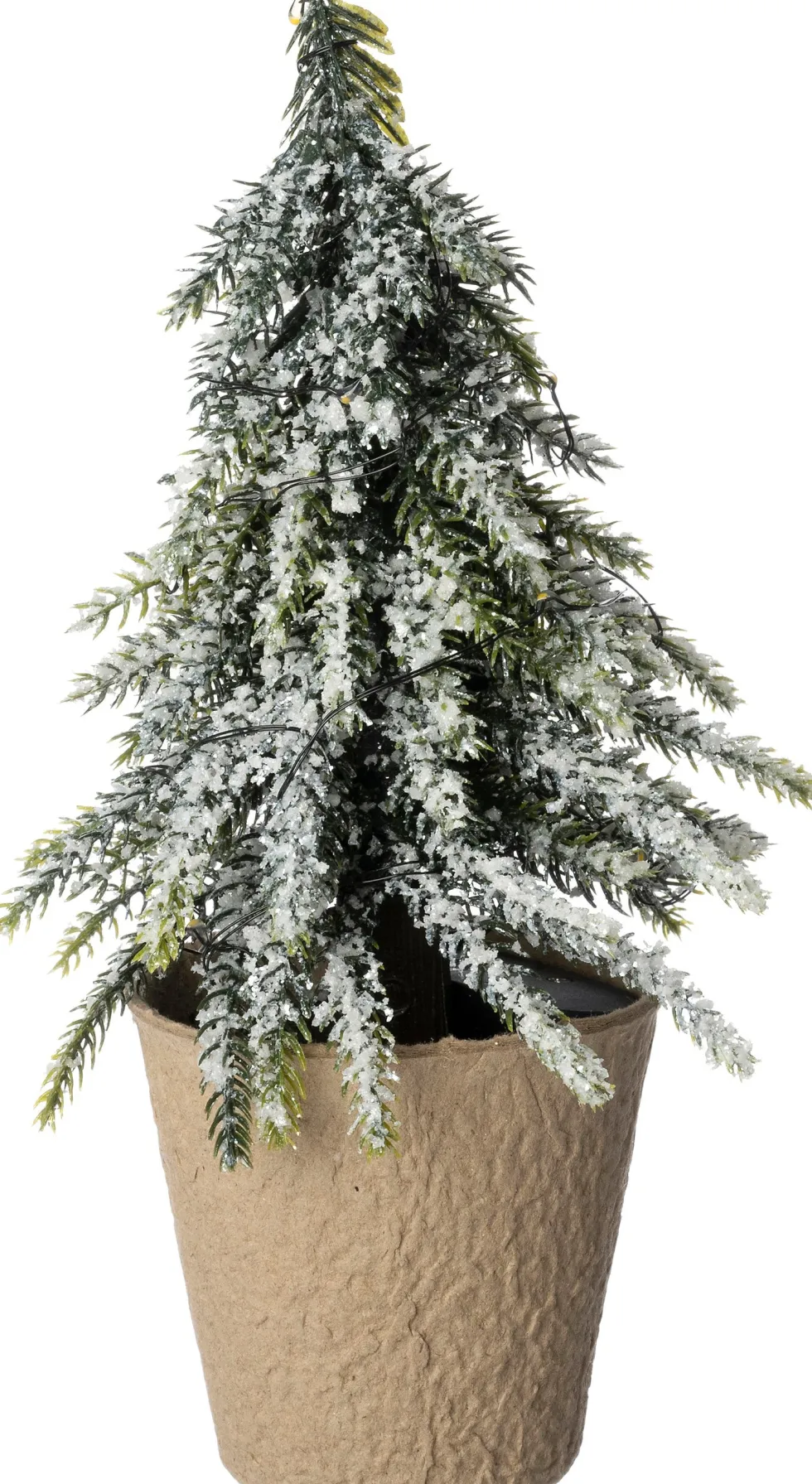 Intratuin mini kunstkerstboom Kraft besneeuwd in pot met 10 lampjes warm wit D 12 H 23 cm