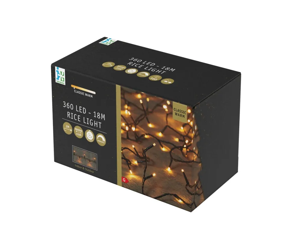 Intratuin miniverlichting zwart met 360 lampjes classic warm 18 m