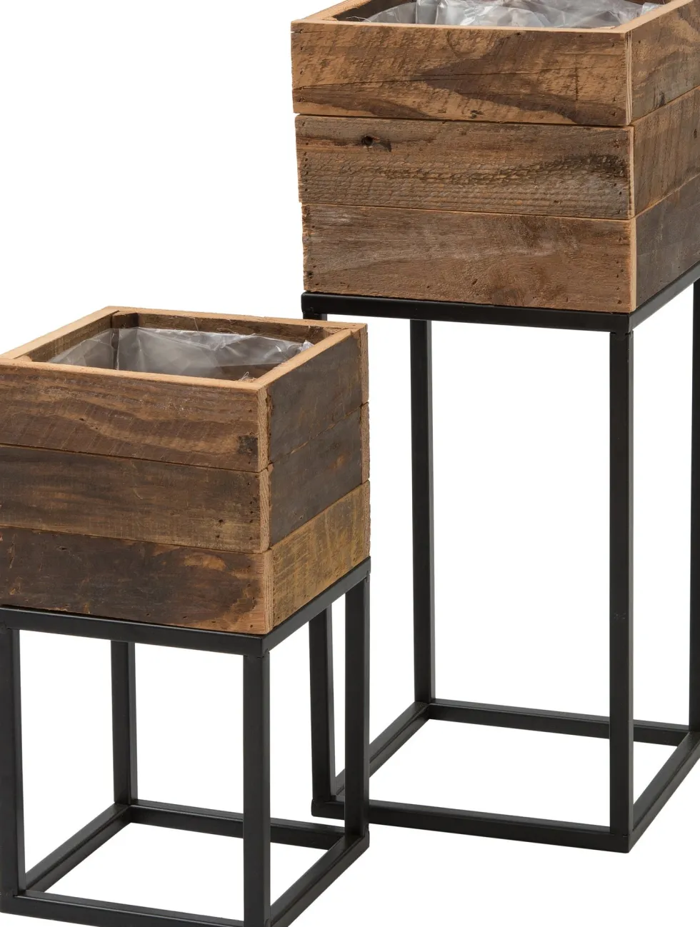 Intratuin plantenbak Miles op voet zwart / naturel 22 x 22 x 54 cm