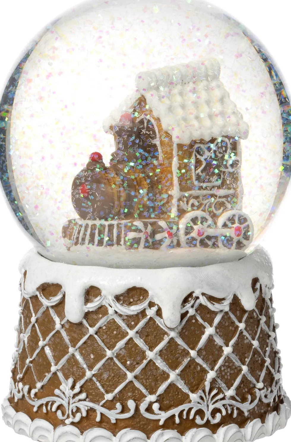 Intratuin sneeuwbol Ginny gemberkoektrein bruin / wit D 10 H 14 cm