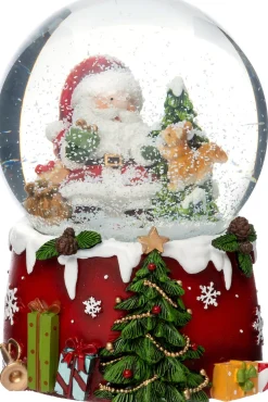 Intratuin sneeuwbol Snoa kerstman dieren rood met verlichting D 10,5 H 14 cm