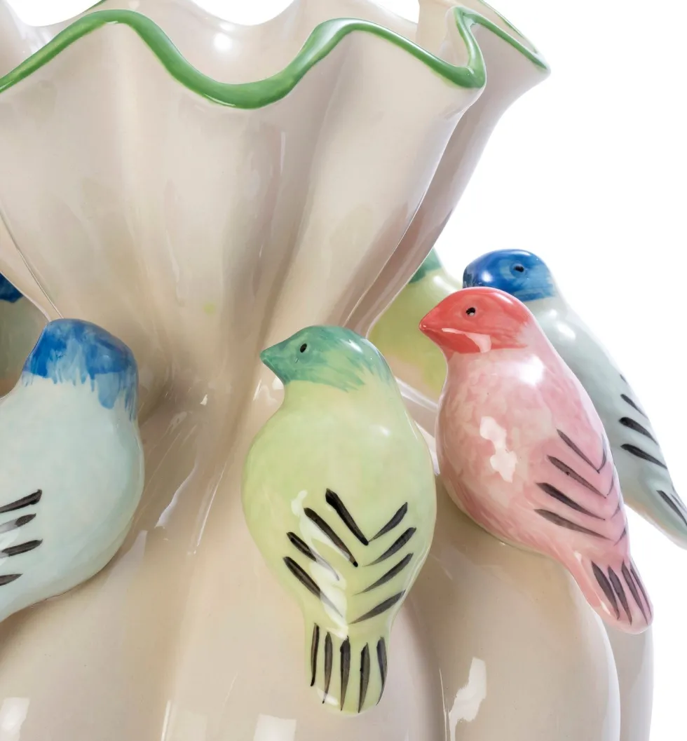 Intratuin vaas Fearn vogeltjes crème D 30 H 39 cm