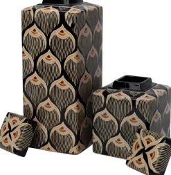 Intratuin vaas Lora zwart / beige 16 x 16 x 22 cm