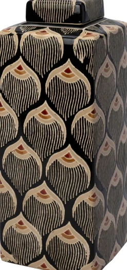 Intratuin vaas Lora zwart / beige 17 x 17 x 42 cm
