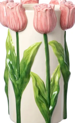 Intratuin vaas Tulip wit / roze / groen D 18 H 27,8 cm