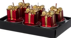 Intratuin waxinelicht Cadeau rood / goud 2 uur D 3,7 H 4 cm 6 stuks