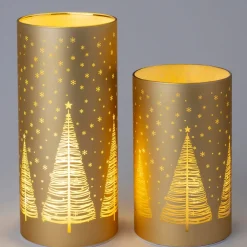 Intratuin waxinelichthouder Bosa boom goud met LED verlichting D 9 H 15 cm